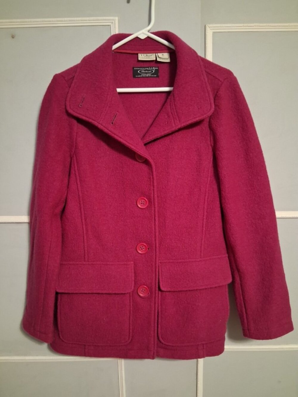 LL Bean Bellandi Sz M 100% Wool Fuchsia Pink Women's Coat Italy